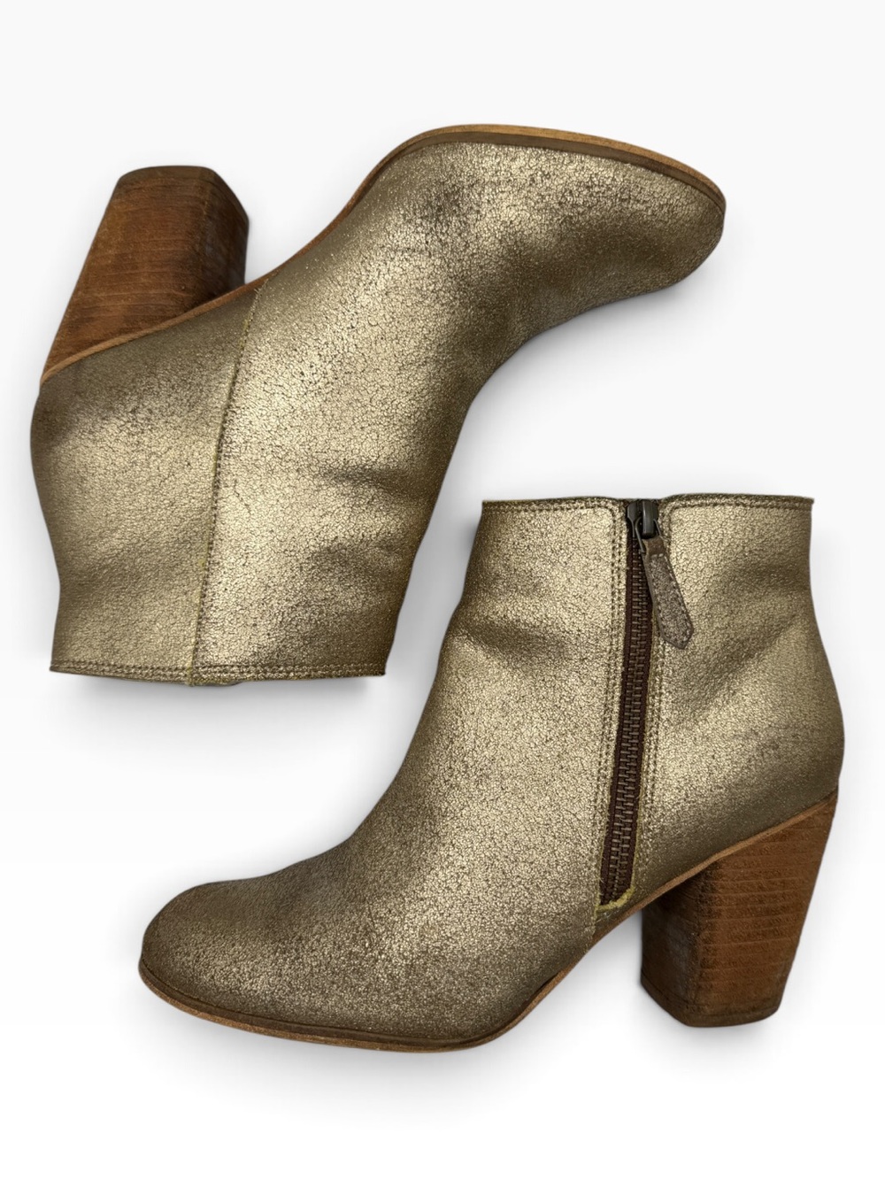 Metallic Gold Women's Ankle Boots with Block Heel - Size 8